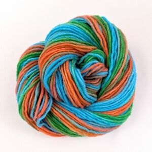 Hand Dyed Wool Yarn Single Ply Multicolor Orange Blue Green Tahiti 165 Yards NWT